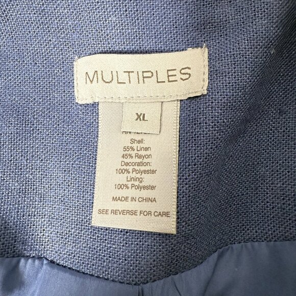 Multiples Women's Periwinkle Linen Blend Blazer Jacket | 3/4 Sleeves | XL - Picture 2 of 6